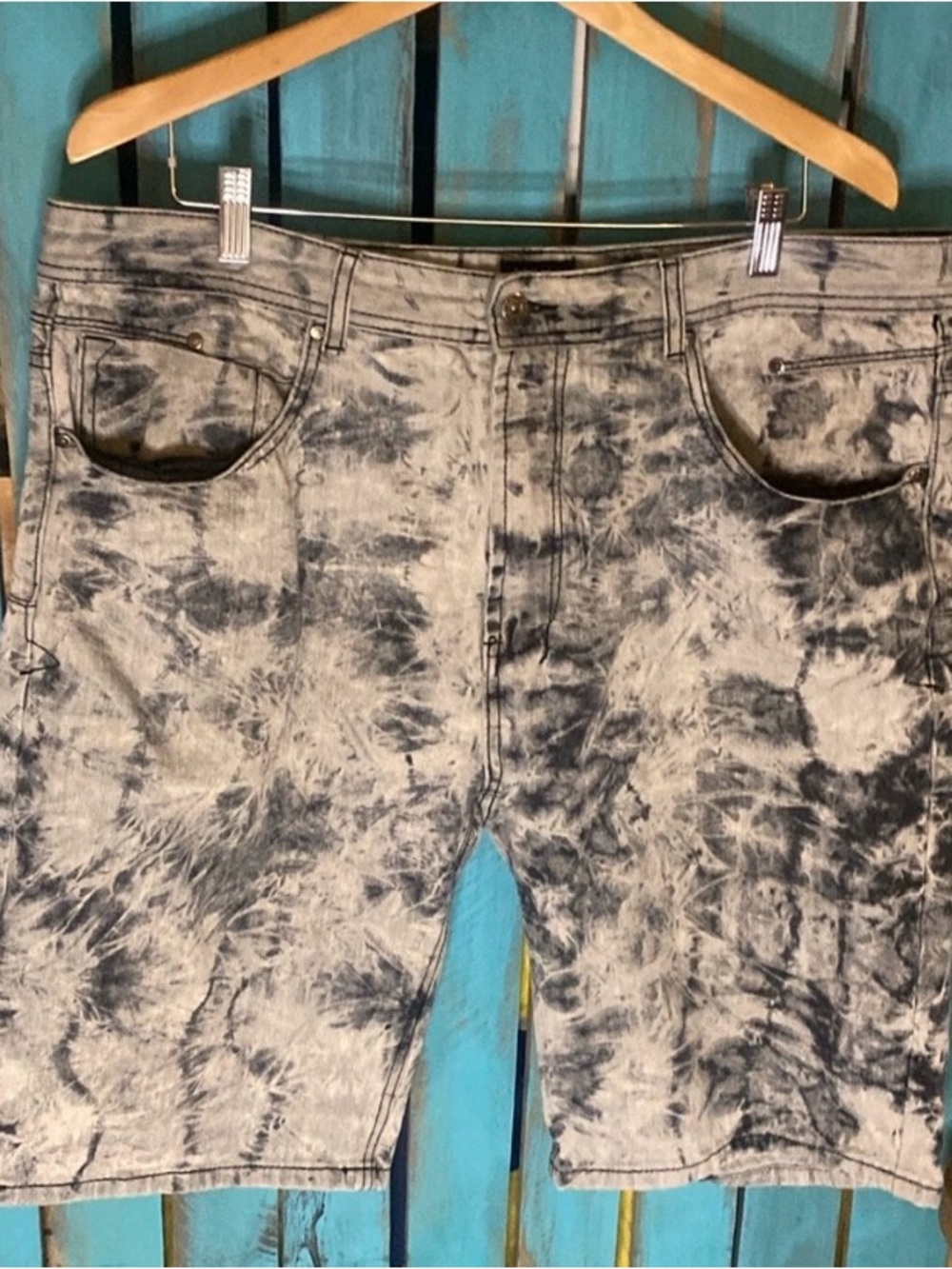 Parish Nation tie dye jean shorts size 38x11.5 blue